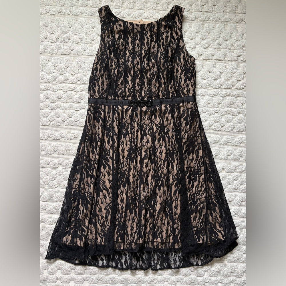 Elegant Black Lace Dress, Size 14